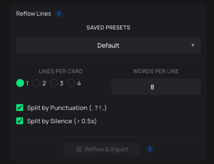 Reflow Lines feature interface in Echoe Scribe