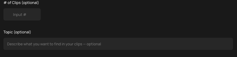 Topic and clip amount configuration for AI Shorts in Viral Spectre