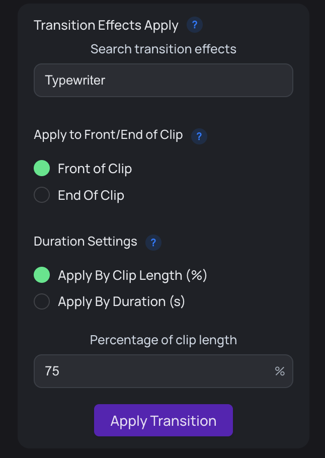 Applying transitions in Transition Assistant