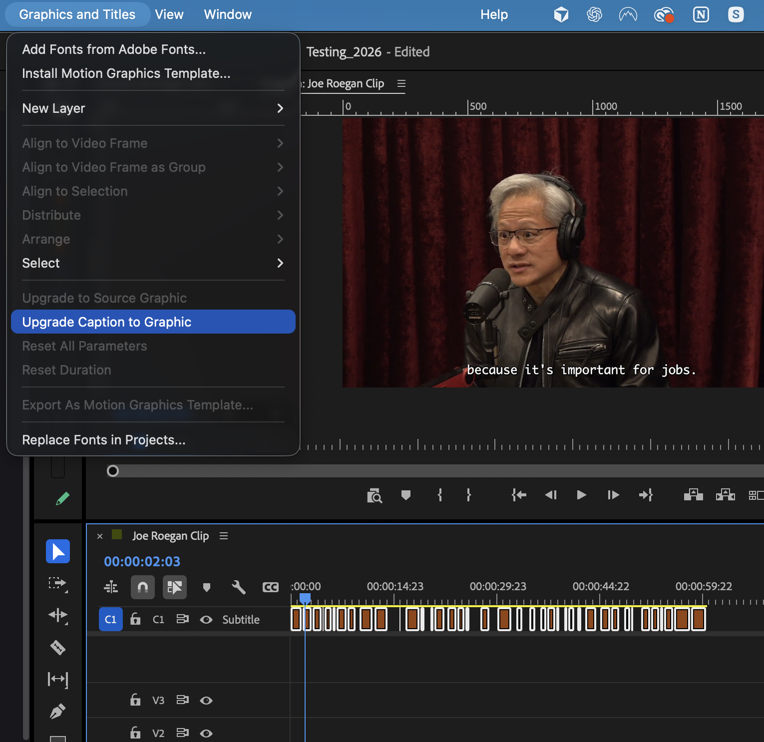 Upgrade Caption to Graphic in Premiere Pro