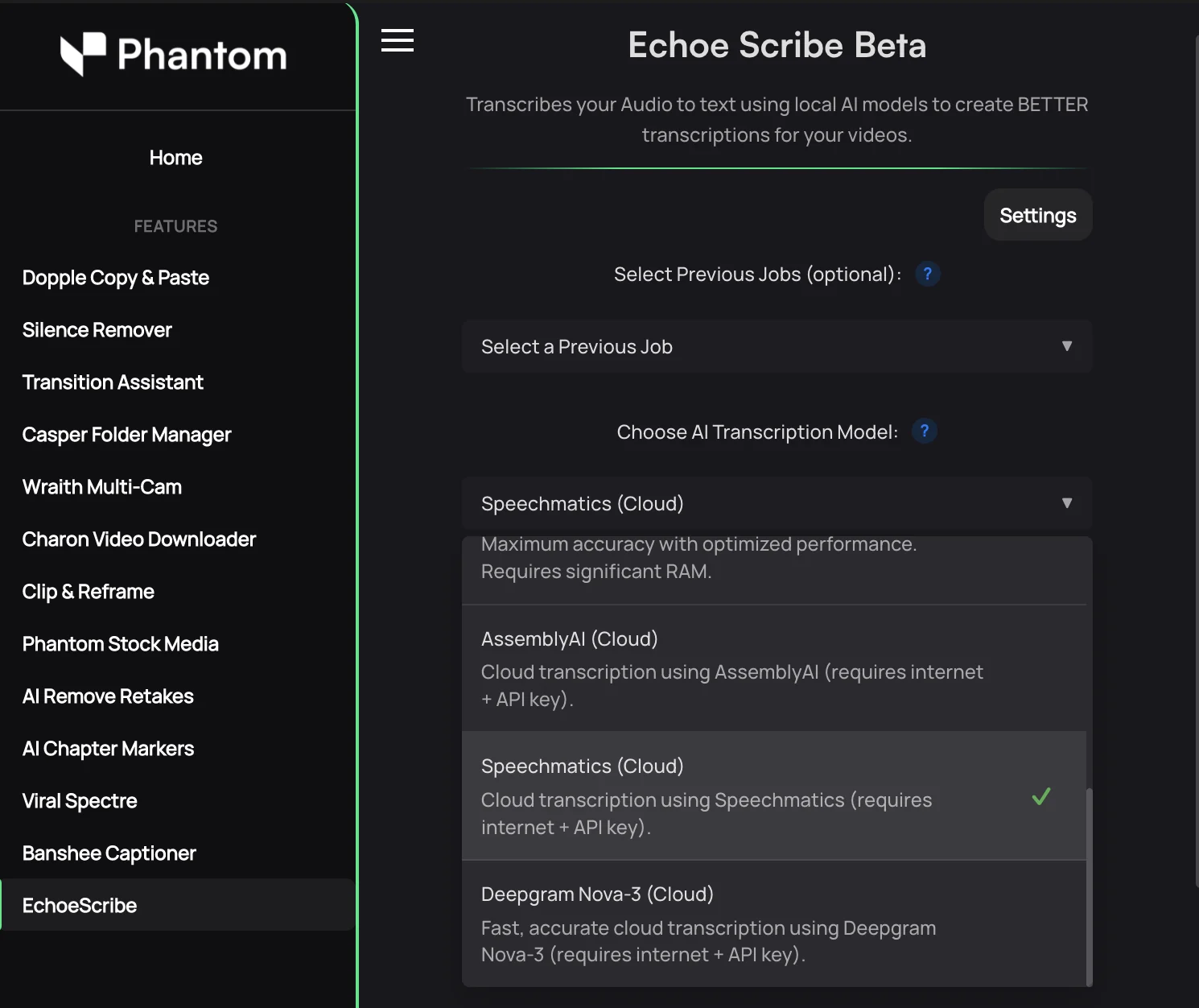 Phantom Editor suite interface inside Adobe Premiere Pro timeline