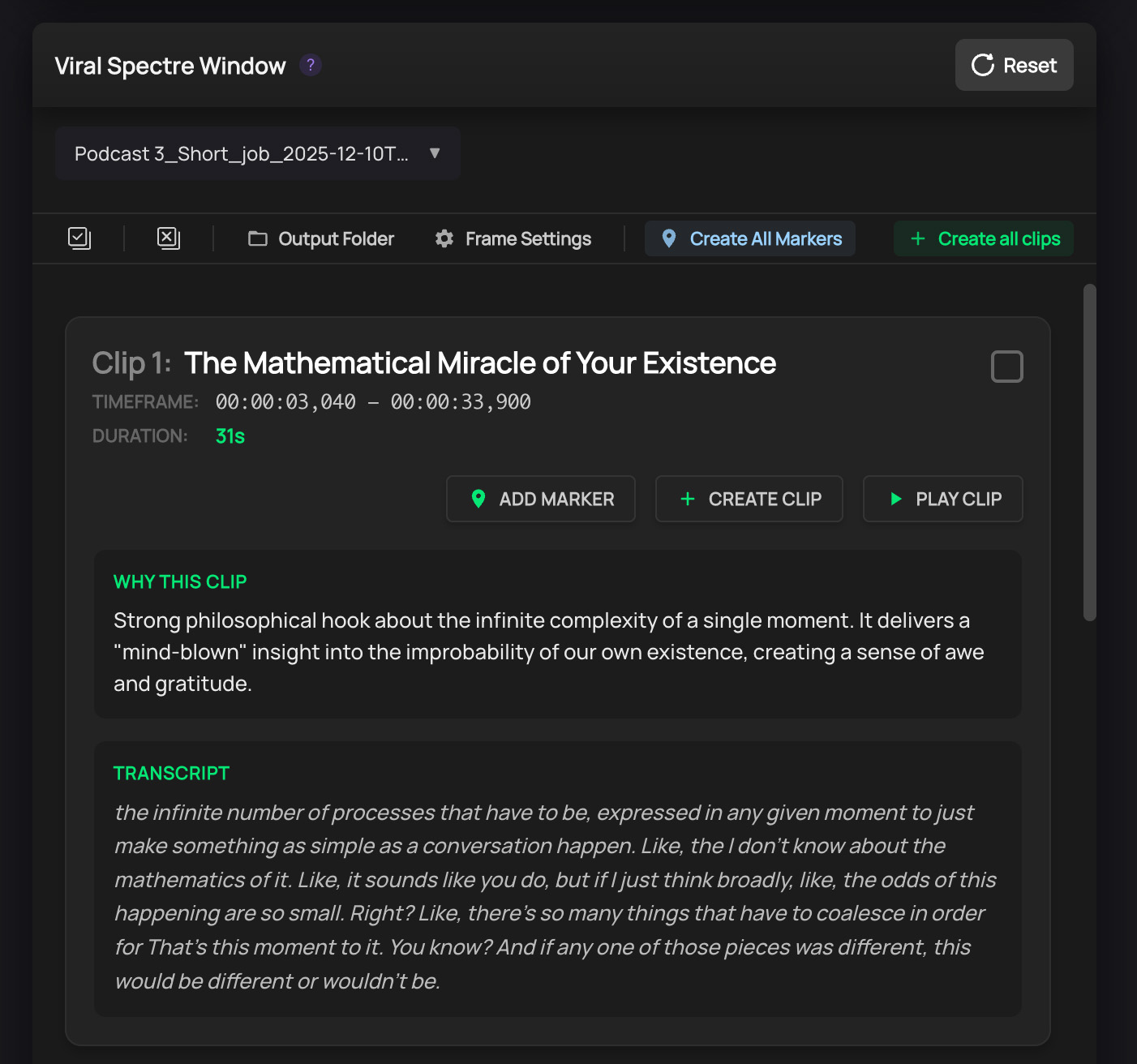 Viral Spectre Clip Review Interface